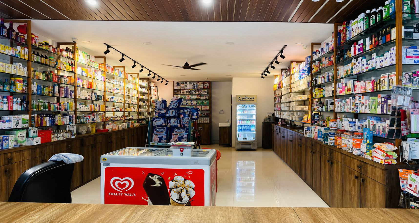 Well-stocked medicine shelves